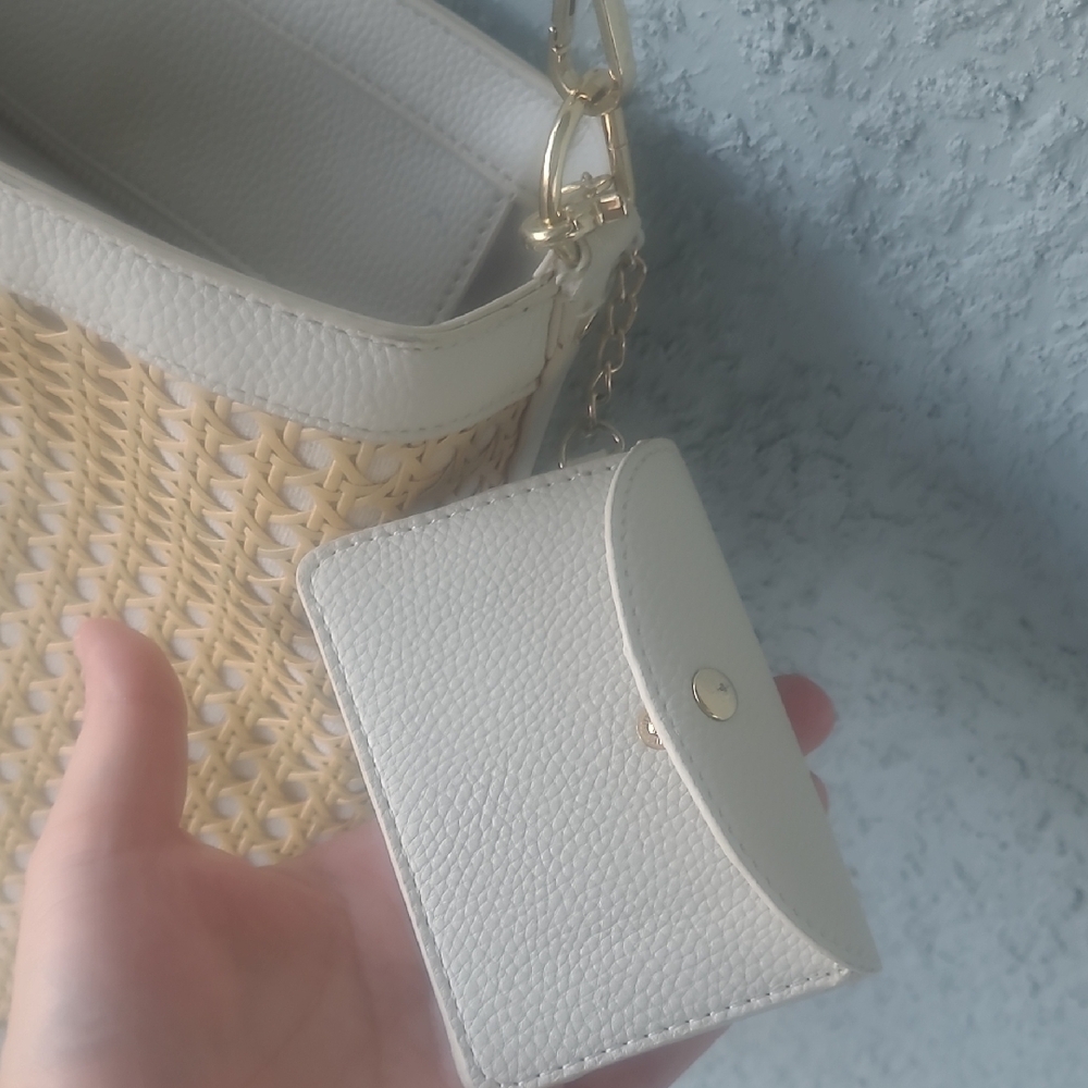 Rachel Zoe Woven Straw Tote White Tan Beach Bag w/ Wallet Large - Picture 5 of 16